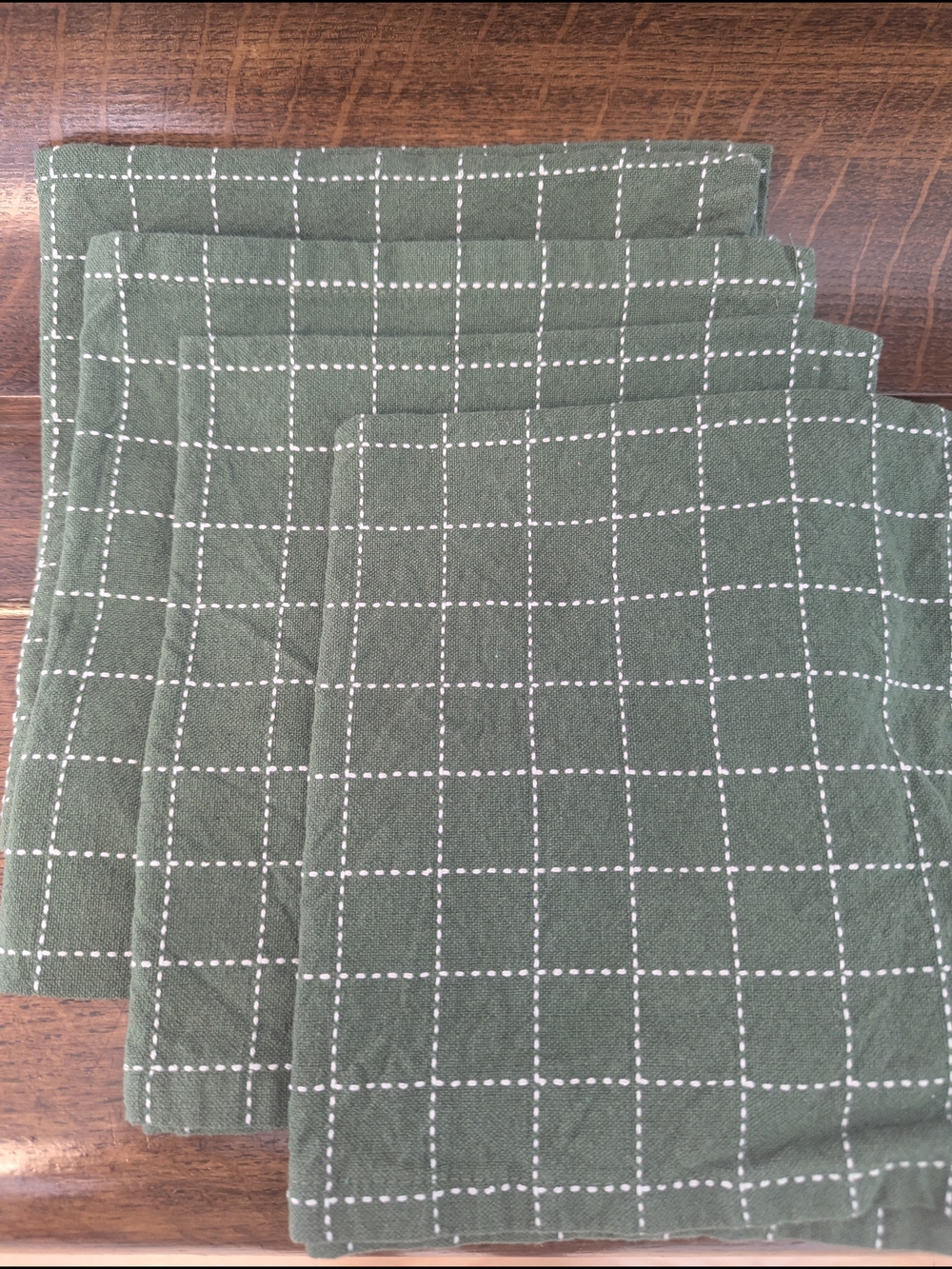 Set of 4 Forest Green Windowpane Check Cotton Cloth Napkins